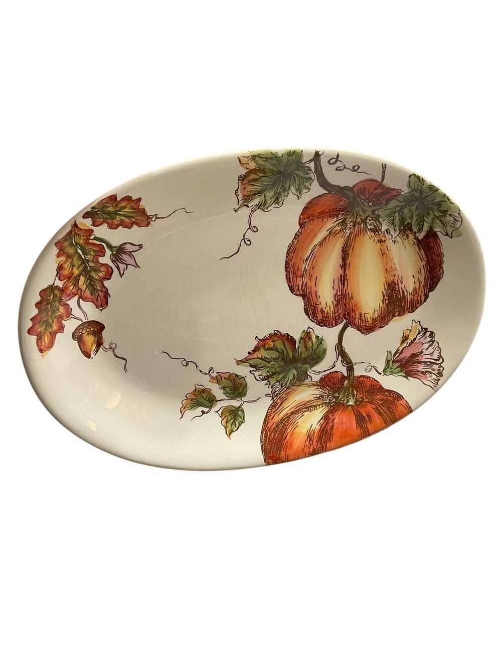 Maxcera Pumpkin Sketch Oval Platter Fall Harvest 14.5 x 10 Inch Vintage
